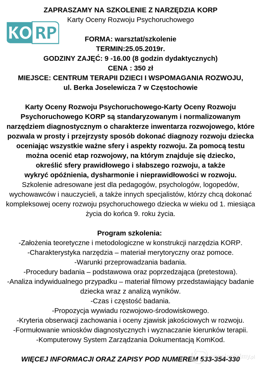 Karty Oceny Rozwoju Psychoruchowego KORP  zdjęcie 1